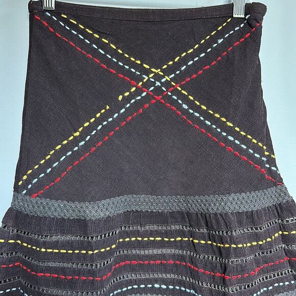 NWOT Raga x Anthro Boho Embroidered Corduroy Maxi Skirt in Brown XS 0/2 - Picture 3 of 16